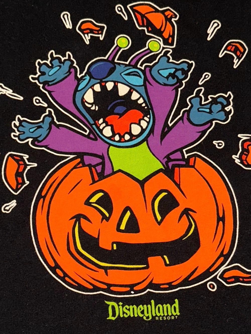 Disney Kids Black Halloween Pumpkin Stitch Tee Size 7/8
